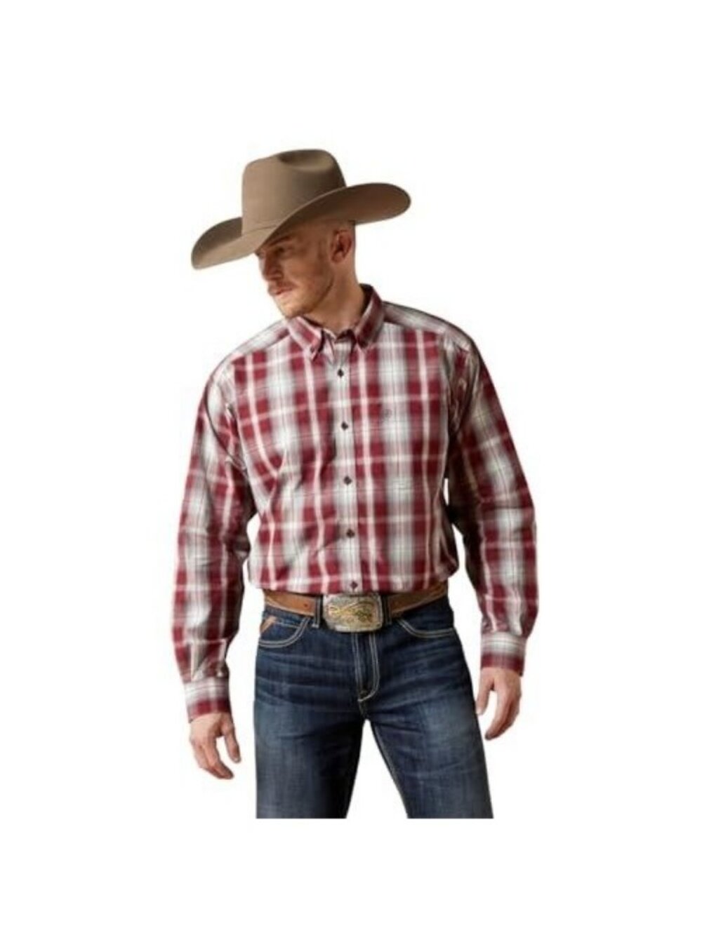 Ariat Pro Men's Long Sleeve Tillman Plaid Classic Fit Button Shirt Dark Red 1006